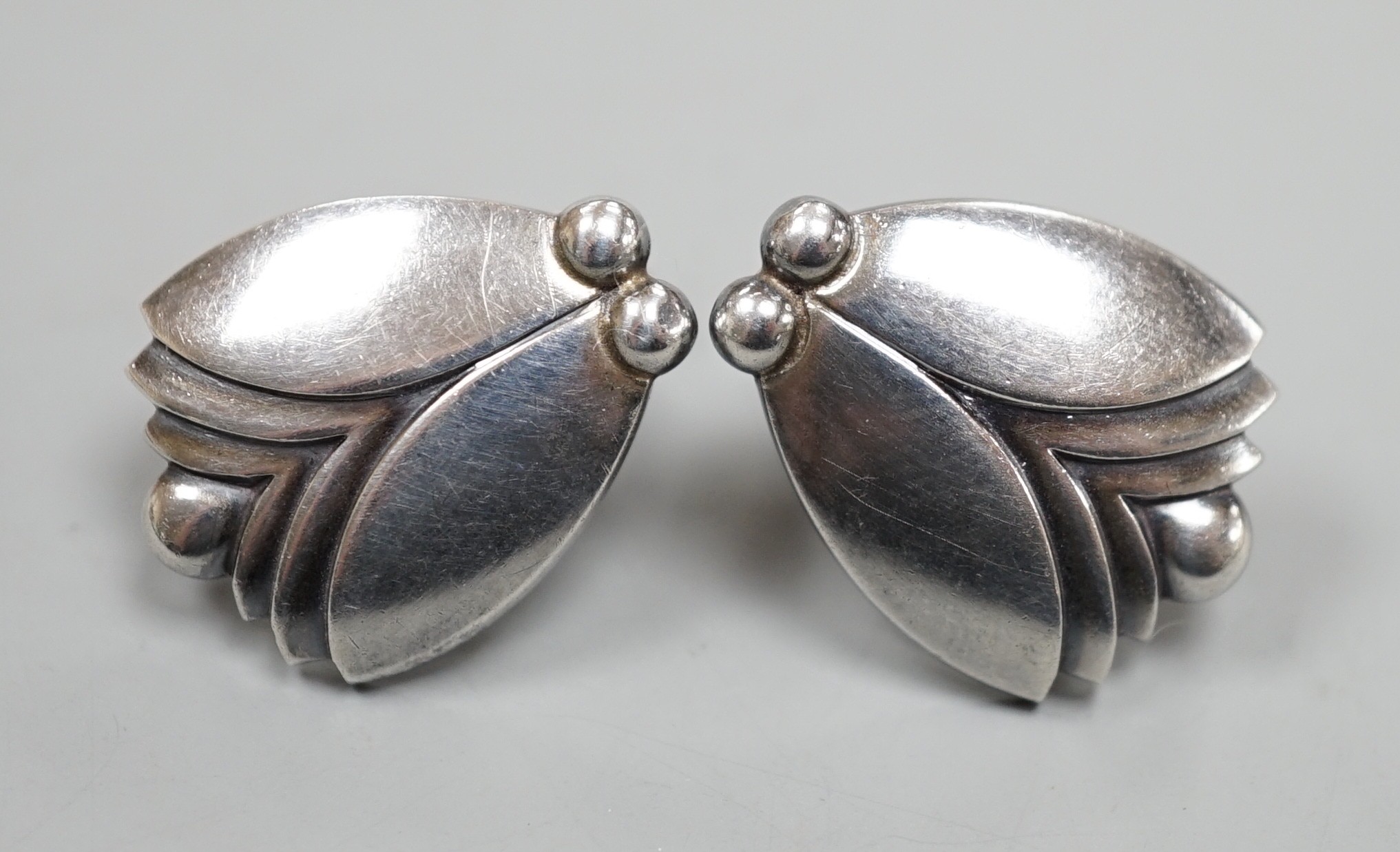 A pair of Georg Jensen sterling ear clips, design no. 106, 20mm.